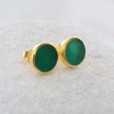 Green Chrysoprase Stud Earrings - Handmade Studs - 925 Silver - 9mm Round - Matching Jewelry - Jewelry For The Bride - Gift For Young Girls